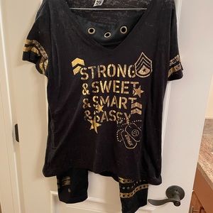 Black and gold two piece Zumba set size L